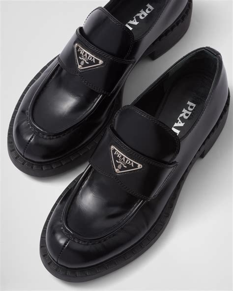 prada black brushed leather loafer|prada suede loafer.